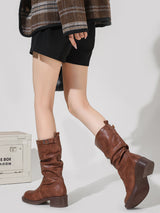 Solid Color Plarform Cowboy Mid-Calf Boots