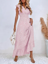 Polka Dots Ruffle Sleeve Maxi Dress