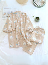 Tie Up Floral Printed Cotton Pajama Set