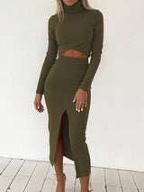 Turtleneck Crop Top Skirt Set