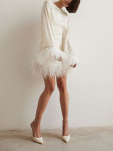 Sequin Feather Backless Mini Dress