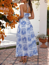 Palm Printed Halterneck Maxi Dress