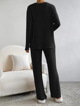 Ribbed Knit 2Pcs V Neck Lounge Set