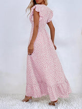 Polka Dots Ruffle Sleeve Maxi Dress