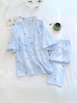 Tie Up Floral Printed Cotton Pajama Set