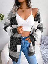 Striped Open Fornt Knit Cardigan