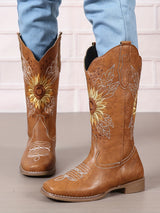 Vintage Embroidered Block Heel Mid-Calf Boots