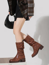 Solid Color Plarform Cowboy Mid-Calf Boots