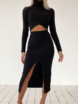 Turtleneck Crop Top Skirt Set