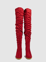 Solid Color Pleated Over Knee Boots