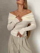 Off Shoulder Basic Ribbed Sweater