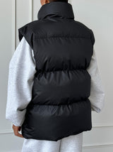 Lapel Solid Color Puffer Vest Jacket