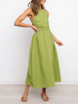 Backless Hollow Out Solid Color Maxi Dress