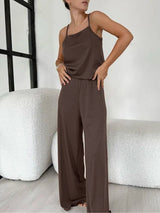 Solid Color Spaghetti Top & Wide Pant Set