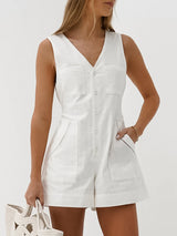 V Neck Tie Up Wide Leg Romper