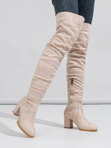 Solid Color Pleated Over Knee Boots