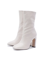 Solid Color Square Toe Midi-Calf Boots