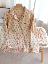 Cotton Rose Print Long Sleeve Pajama Set