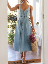 Strap V Neck Denim Dress