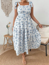 Flower Print Knot Strap Maxi Dress