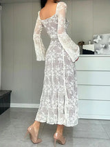 Long Sleeve Square Neck Lace Maxi Dress