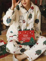 Christmas Rabbits & Trees Printed Flannel Pajamas