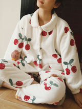 Christmas Cherry Printed Flannel Pajamas