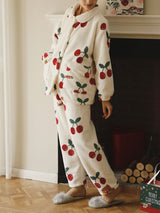 Christmas Cherry Printed Flannel Pajamas