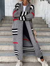 Striped Open Front Maxi Cardigan