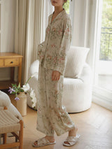 Elegant Floral Printed Long Sleeve Pajama Set