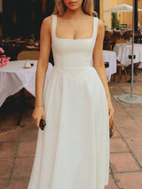 Square Neck High Waist Midi Dress