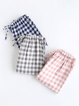 Cotton Plaid Drawstring Couple Long Pants