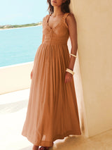 Lace Strap Drawstring Maxi Dress