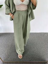 2Pcs Cropped Sleeve Tie Up Lounge Set