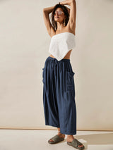 Loose Pockets Pleated Long Pants