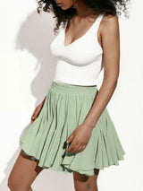 Patchwork Pleated Ruffled Mini Skirt