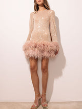 Sequin Feather Backless Mini Dress