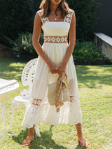 Spaghetti Strap Boho Hollow Out Lace Dress