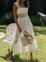 Spaghetti Strap Boho Hollow Out Lace Dress