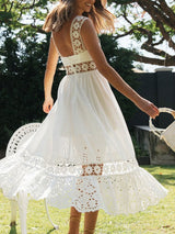 Spaghetti Strap Boho Hollow Out Lace Dress