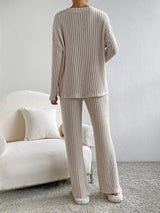 Ribbed Knit 2Pcs V Neck Lounge Set