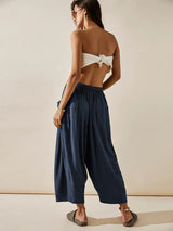 Loose Pockets Pleated Long Pants