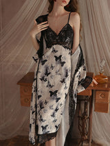Kafiloe Butterfly Print Velvet Cami Nightgown