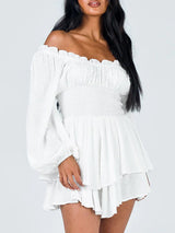 Waist Ruffle Off Shoulder Layered Mini Romper