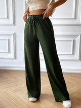 Loose Ribbed Drawstring Long Pants