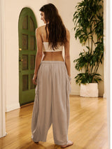 Loose Pockets Pleated Long Pants