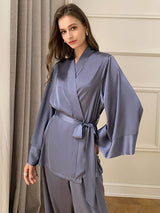 Long Sleeve Satin Robe and Pants Set