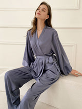 Long Sleeve Satin Robe and Pants Set