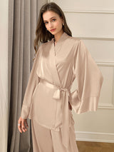 Long Sleeve Satin Robe and Pants Set
