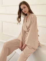 Long Sleeve Satin Robe and Pants Set